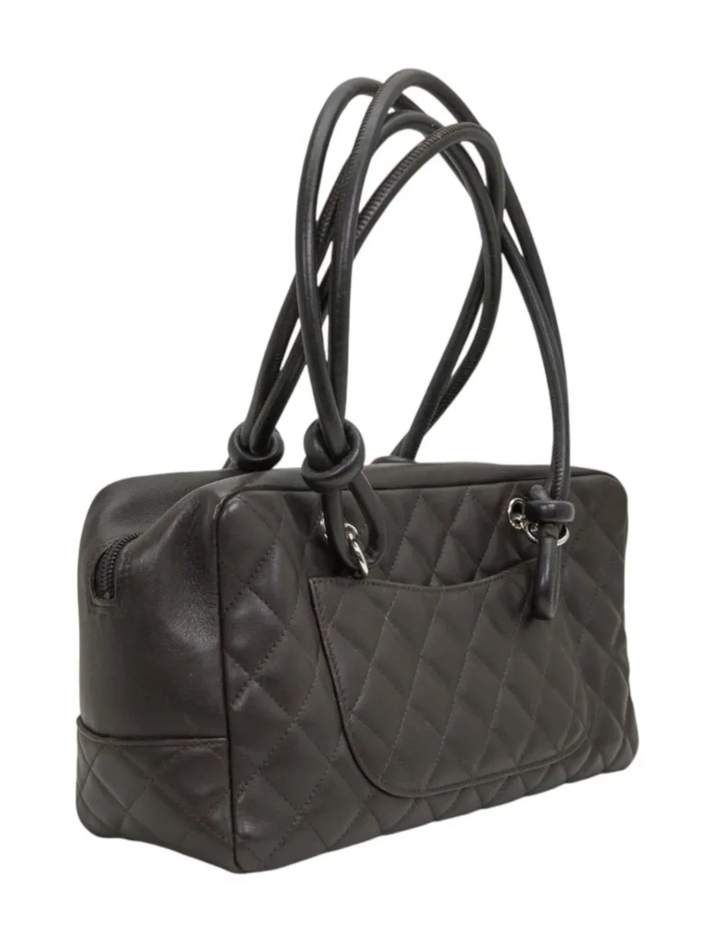 Chanel Black Lambskin Quilted Cambon Bowler Bag Silver Hardware